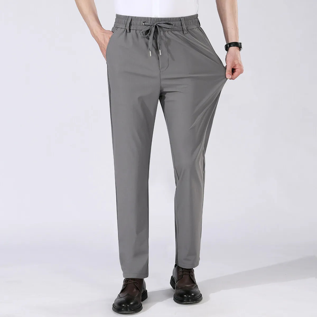 High Quality Mens Stretch Casual Pants Elastic Waist Sweatpants Ice Silky Comfortable Pants Wrinkle Resistant Running Slacks