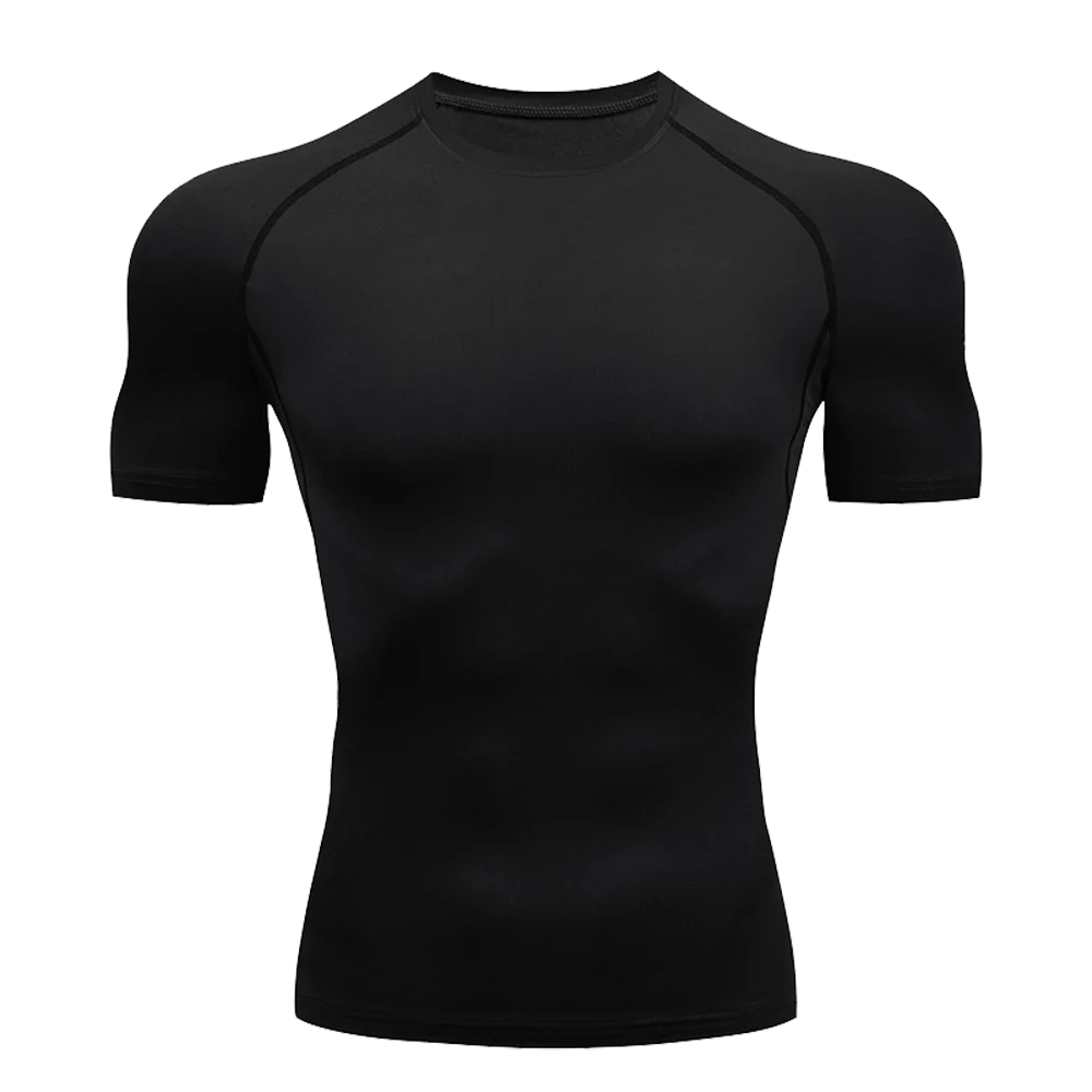 Men's Solid Color Short Sleeved T-shirt Compressed Quick Drying Breathable Training Suit Fitness Jujitsu Rashguard Top Gym Sport