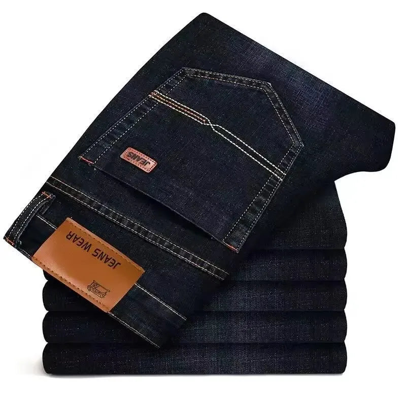 2026 Spring Autumn New Men's Jeans Casual Straight Stretch Fashion Classic Blue Black Work Denim Trousers Male Brand Clothing