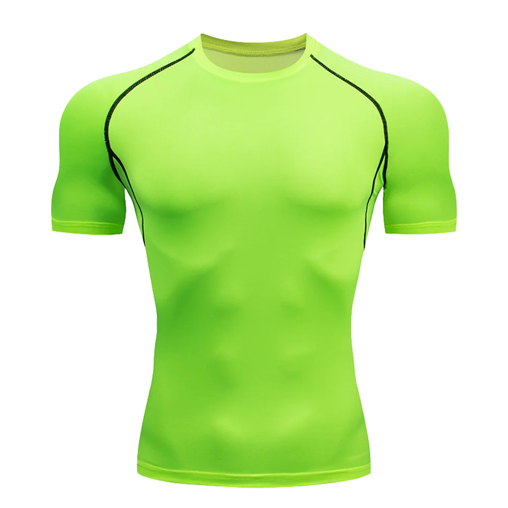 Men's Solid Color Short Sleeved T-shirt Compressed Quick Drying Breathable Training Suit Fitness Jujitsu Rashguard Top Gym Sport