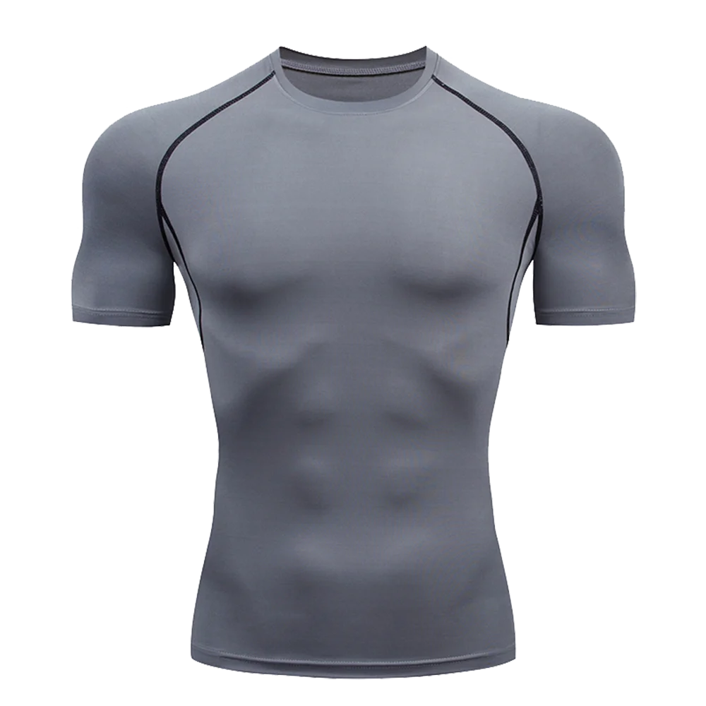 Men's Solid Color Short Sleeved T-shirt Compressed Quick Drying Breathable Training Suit Fitness Jujitsu Rashguard Top Gym Sport