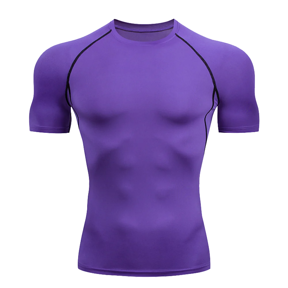 Men's Solid Color Short Sleeved T-shirt Compressed Quick Drying Breathable Training Suit Fitness Jujitsu Rashguard Top Gym Sport