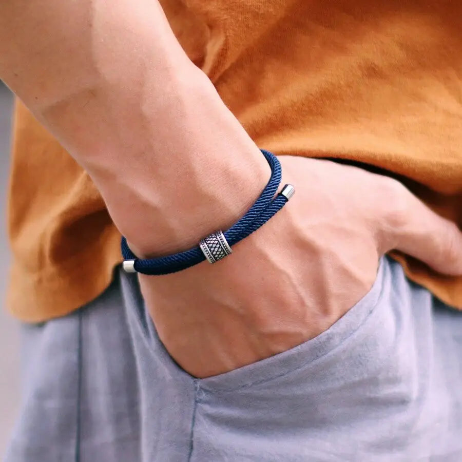 Men’s Nylon Rope Bracelet with Steel Detail