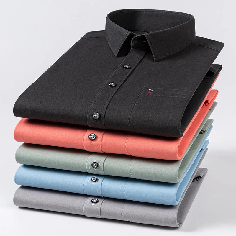 Luxury cotton single pocket long-sleeve shirts for men Smart Casual business regular fit shirt designer vintage black clothes