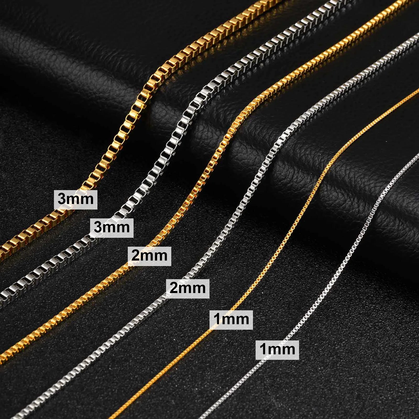 1/2/3MM Thin Chain Necklace for Men Women,Stainless Steel Square Box Chain Link Collars,Male Unisex Jewelry Gift