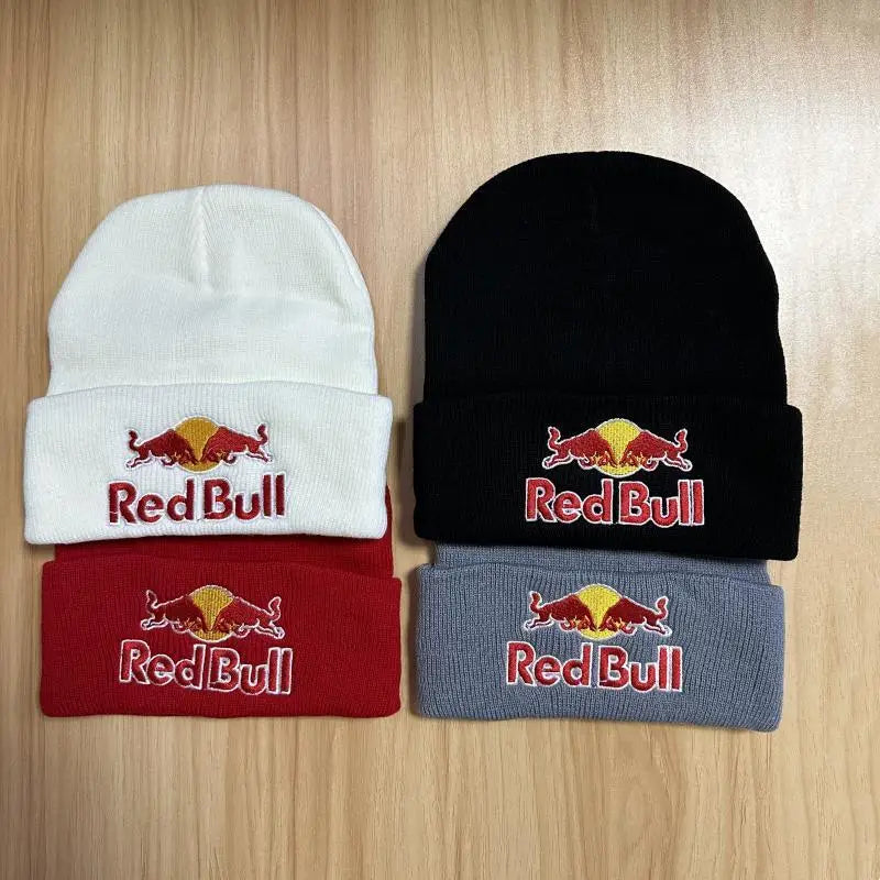 Embroidered Red Bull Knitted hat Beanie Winter Hat Unisex Warm Cap for Men And Women Red Bull Unclimbed Urine Hat