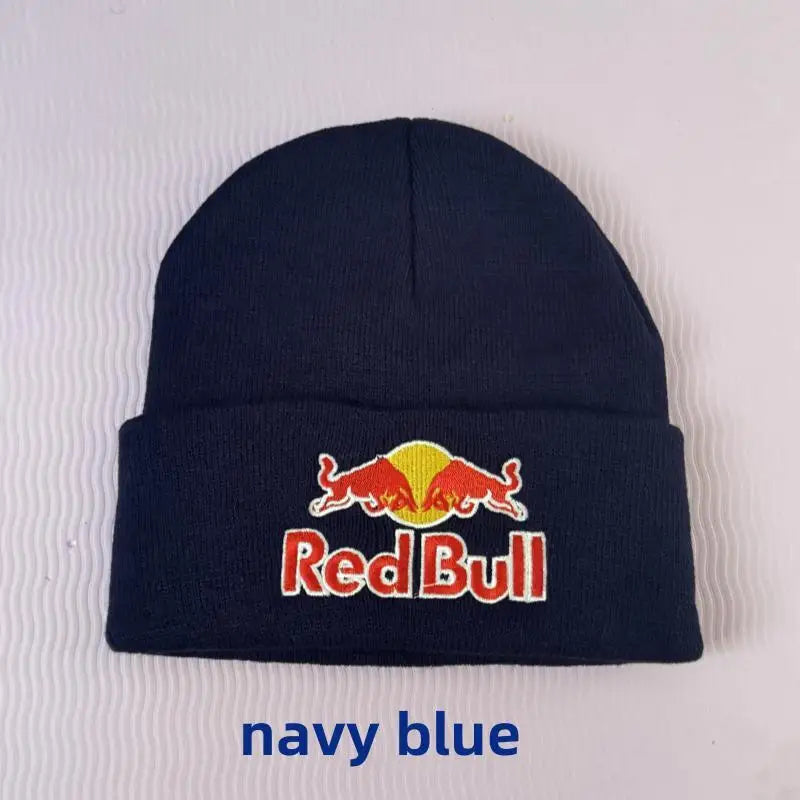 Embroidered Red Bull Knitted hat Beanie Winter Hat Unisex Warm Cap for Men And Women Red Bull Unclimbed Urine Hat