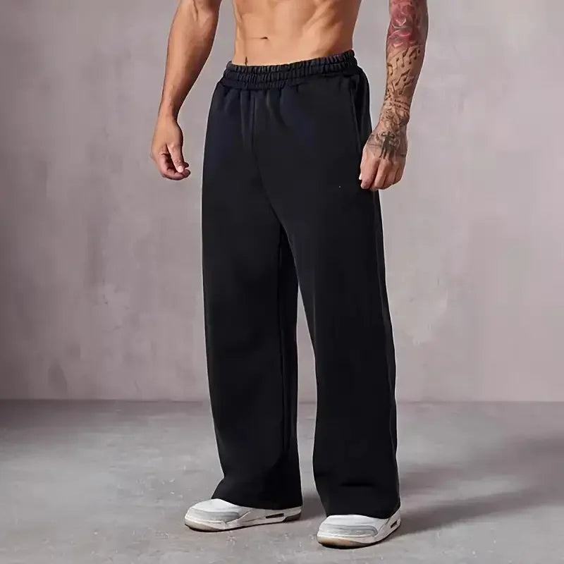 American casual pants men's straight tube loose oversized elastic waistband sports pants simple and fashionable casual running p