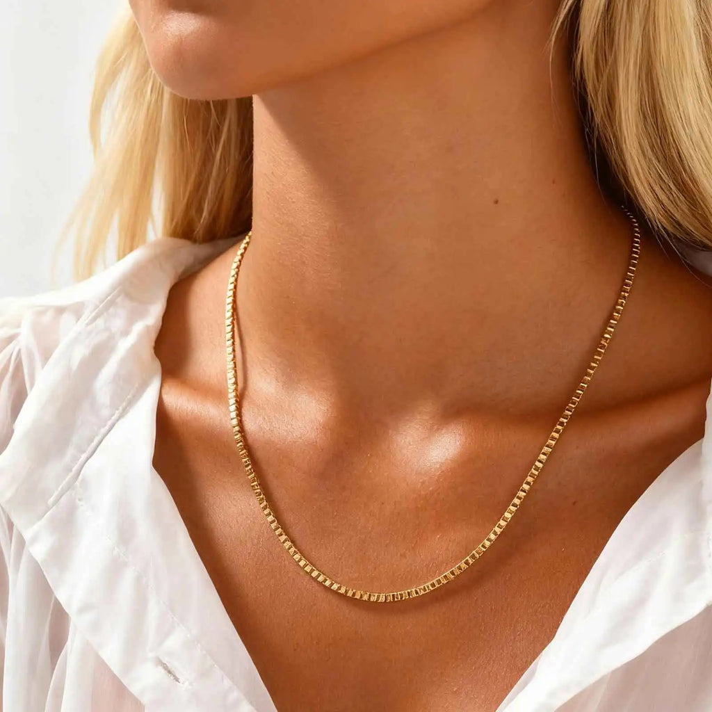 1/2/3MM Thin Chain Necklace for Men Women,Stainless Steel Square Box Chain Link Collars,Male Unisex Jewelry Gift