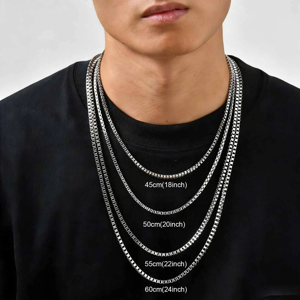1/2/3MM Thin Chain Necklace for Men Women,Stainless Steel Square Box Chain Link Collars,Male Unisex Jewelry Gift